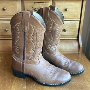 Girls 2.5 Old West Tan Leather Western Boots